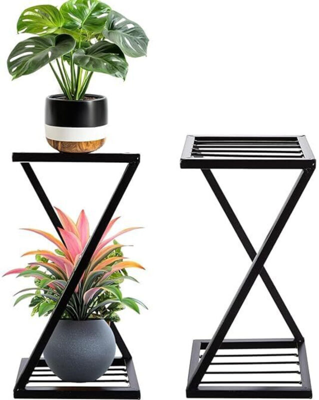 Heavy Duty Black Metal Z Shape Plant Stand for Indoor Outdoor Balcony Garden - view 2