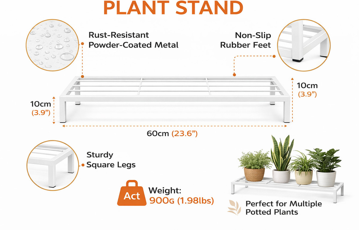 Heavy Duty Metal Multipurpose Plant Stand for Indoor Outdoor Garden (White, Pack of 4) - view 2