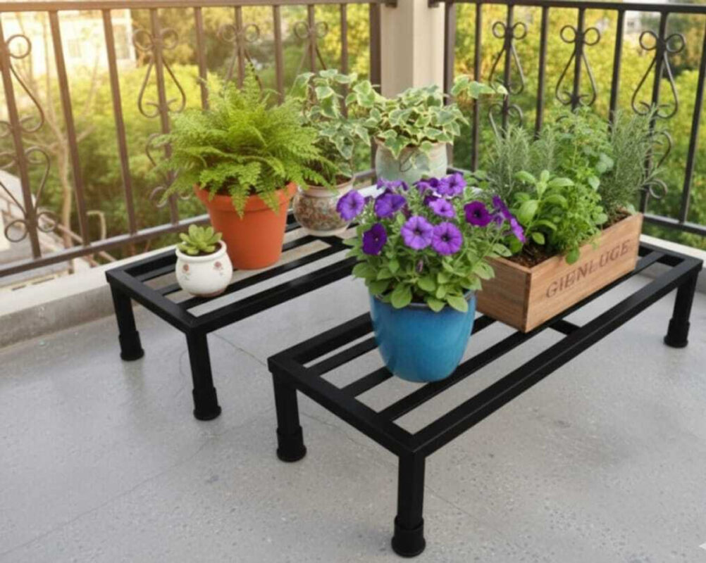 Indoor Outdoor Flower Pot Plant Stand for Home Garden Balcony (Black, Pack of 2) - view 2