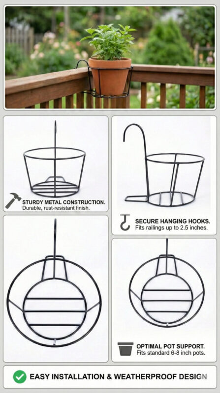 Iron Hanging Plant Pot Holder Basket for Balcony & Garden - view 2