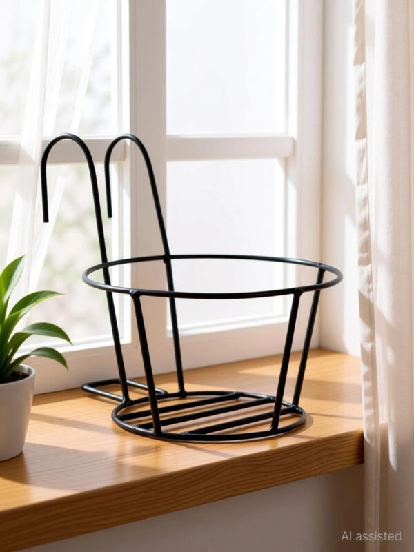 Metal Hanging Planter Basket with Hook for Balcony, Garden & Railing